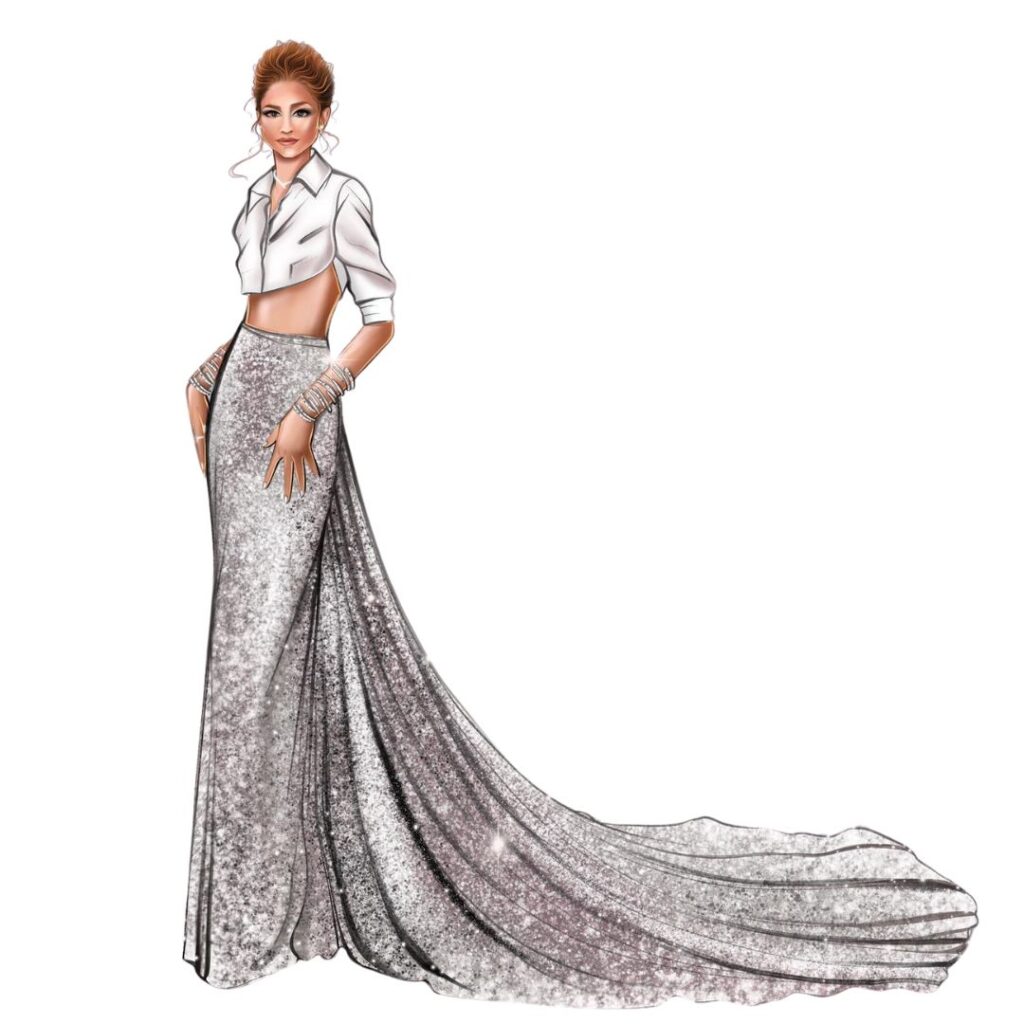 Zendaya in Maison Valentino Dress for Oscar 2022 Illustration